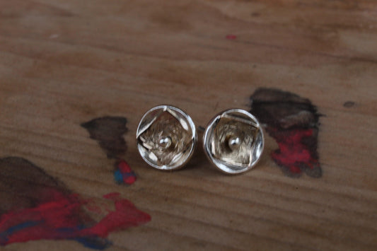 Sterling Silver Rose stud earrings from with 18ct gold inlay