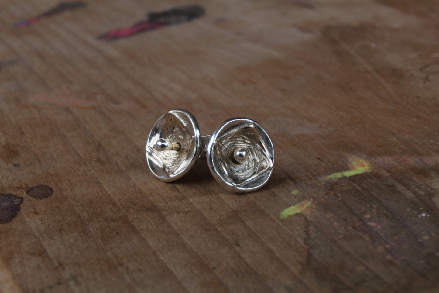 Sterling Silver Rose stud earrings from with 18ct gold inlay