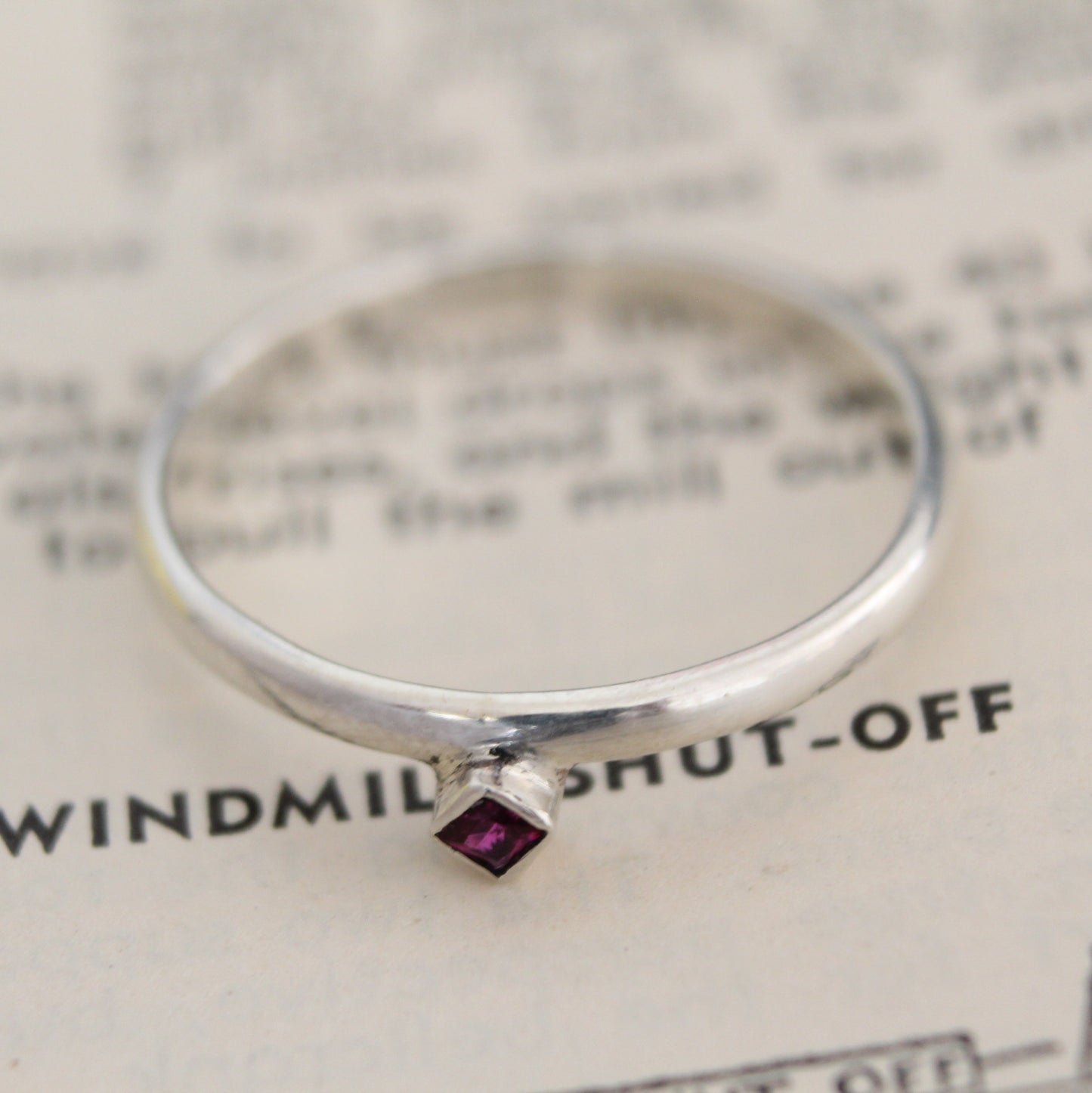 Princess cut Ruby and Sterling Silver Ring