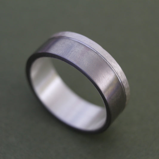 Brushed Titanium and textured Sterling Silver Ring