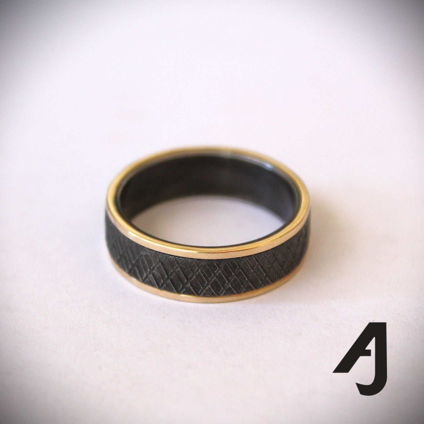 Gold and knurled black steel ring