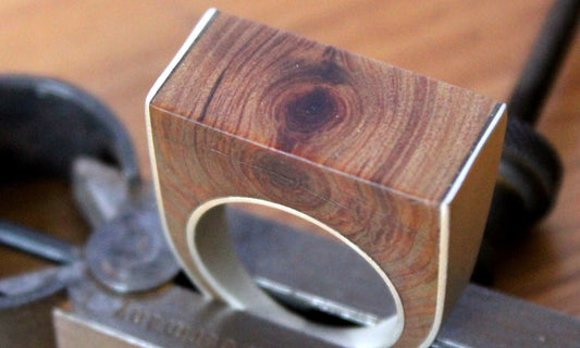 Wood and Silver Block Ring